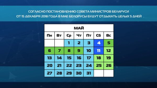 Пятидневные майские каникулы