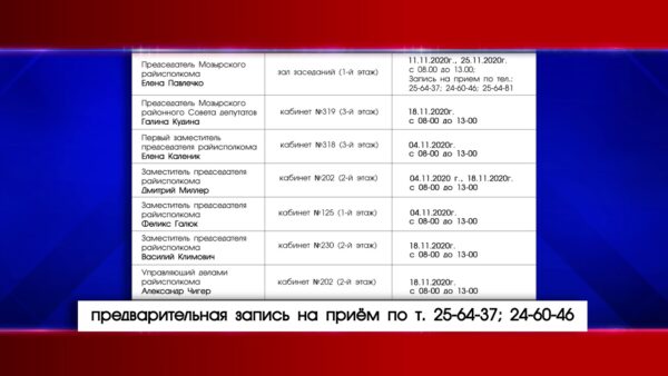В Мозырском райисполкоме продолжается практика приема граждан по личным вопросам. Стал известен график на ноябрь